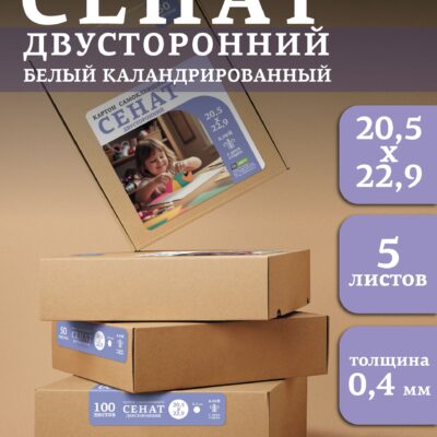 СЕНАТ Картон самокл. двустор. белый 205х229х0,4мм уп. 5л