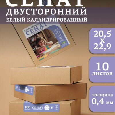 СЕНАТ Картон самокл. двустор. белый 205х229х0,4мм уп. 10л
